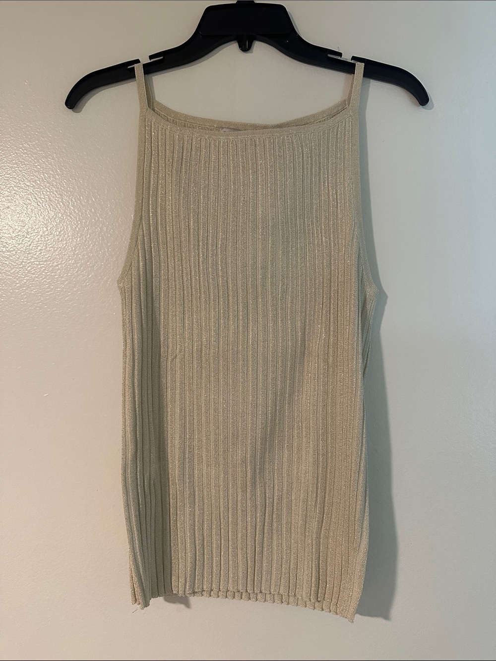 Mango Metallic Ribbed Cream Tank